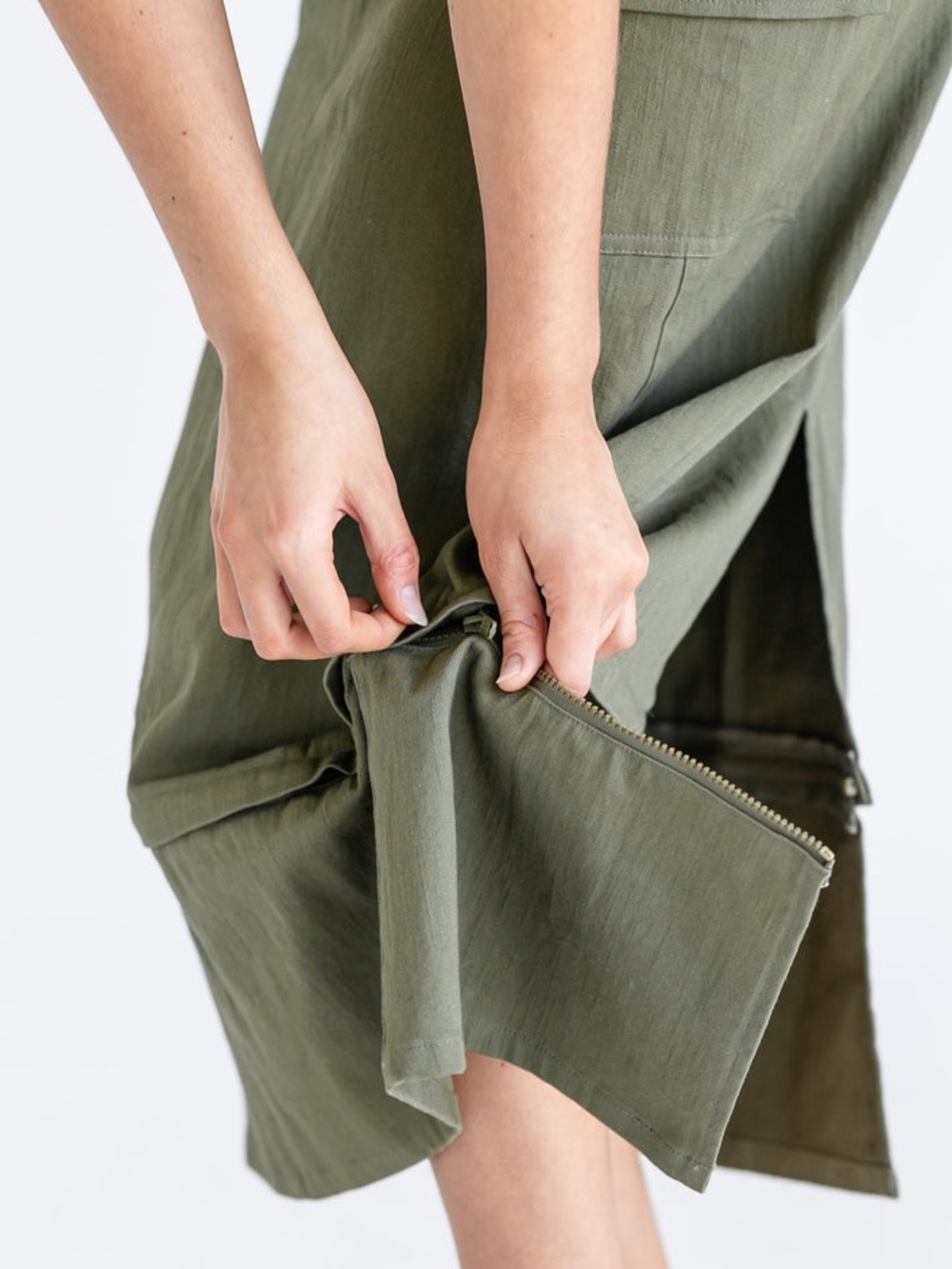 Inherit Zarina Cargo Midi Convertible Maxi Skirt Straight Fit Olive Green Modest - Picture 13 of 14